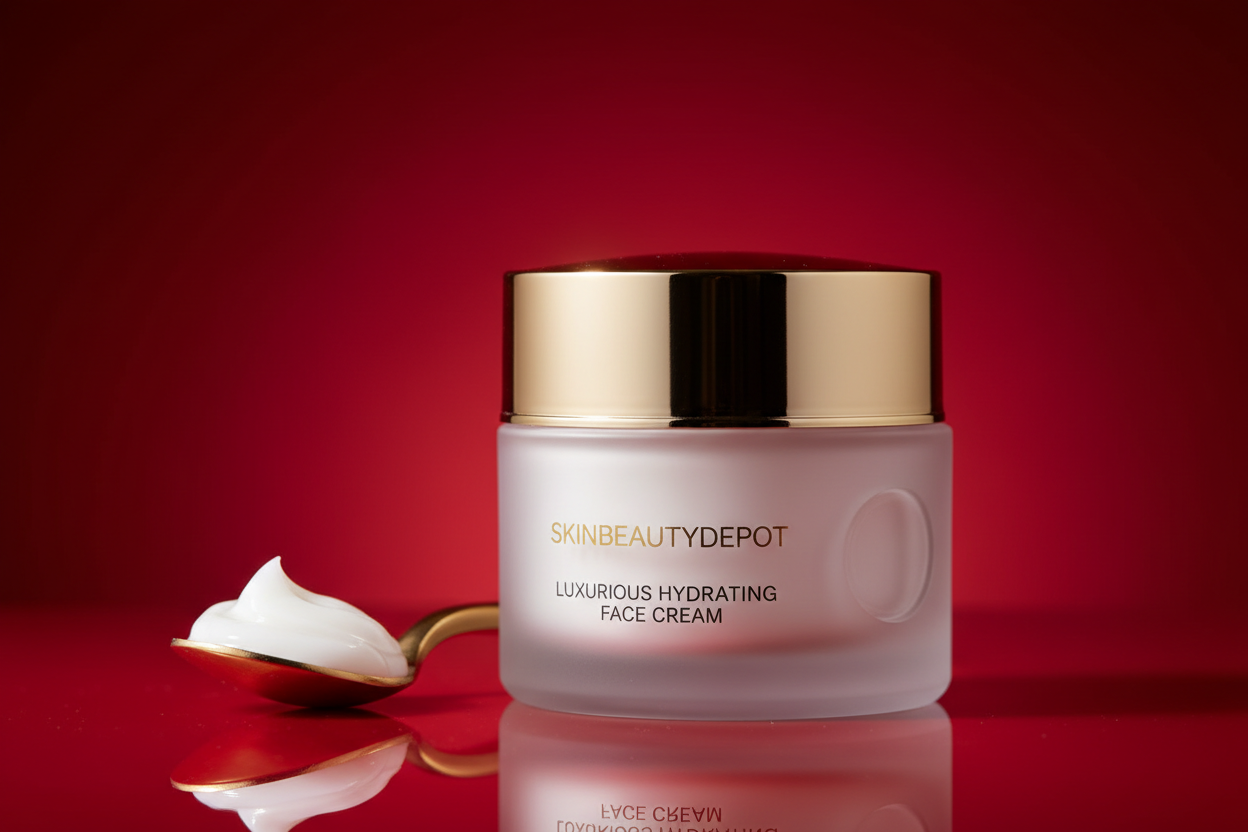 SKINBEAUTYDEPOT保湿补水面霜，适配红色背景